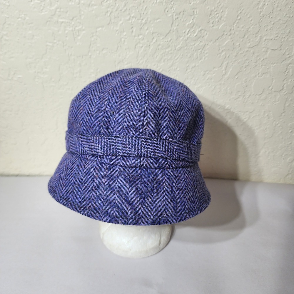 Mucros Weavers Flapper Hat Purple Herringbone Wool Tweed Irish Made Adjustable